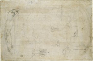 Architecturale studies en Een Arm van een Man, c.1538-50 door Michelangelo Buonarroti